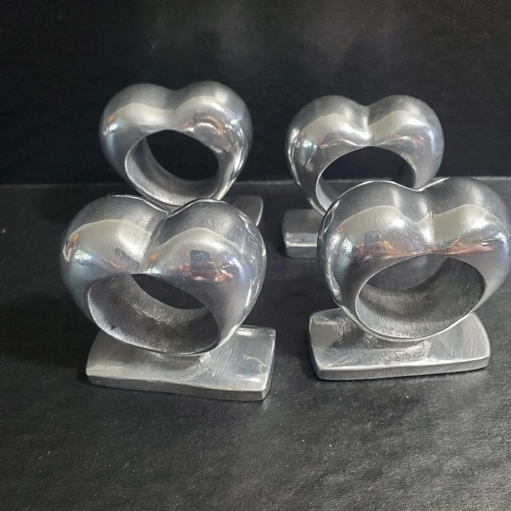 Pewter Heart Shaped Standing Napkin Rings Set Of 4 Wedding Bridal Made In India